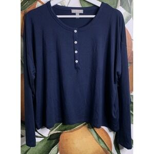 J Crew Shirt Womens XL Navy Blue Long Sleeve Henley Stretch Sleepwear Shirt.